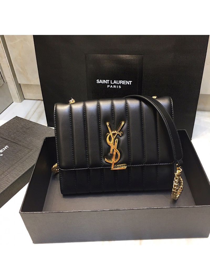 Saint Laurent YSL Vicky Chain Wallet In Quilted Lambskin 554125 Black