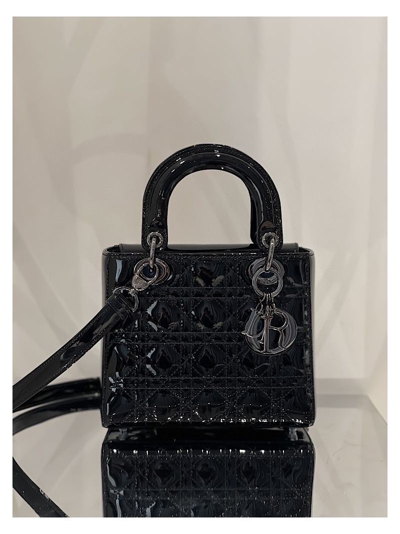 Dior Small Lady Dior Bag All Black Ultraglossy Patent Cannage Calfskin M0531