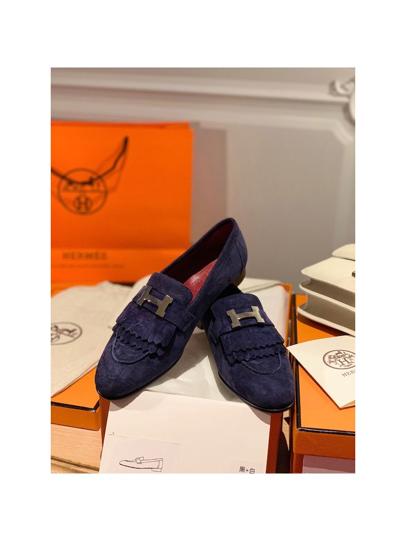 Hermes Royal Loafer in Suede Goatskin H192203Z Blue
