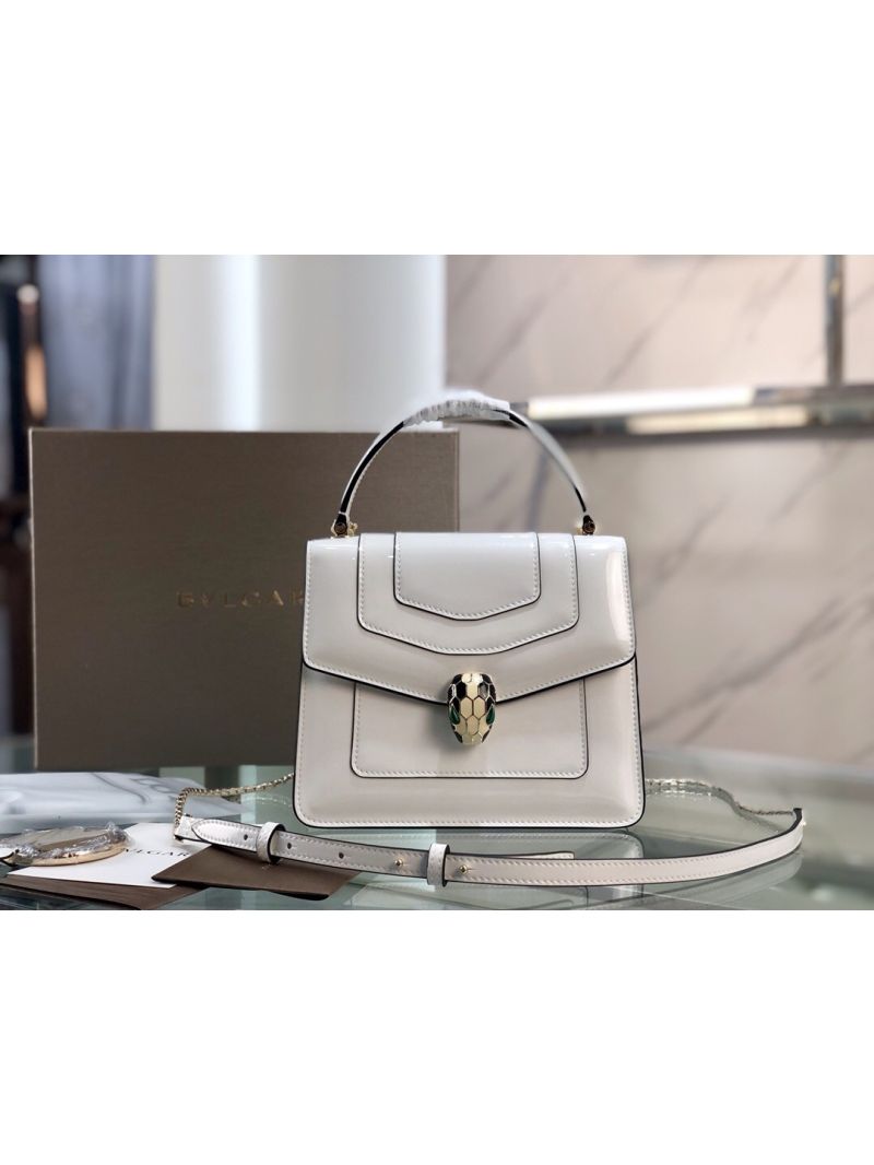 Bvlgari Serpenti Forever Flap Cover Bag in Metallic with Handle 284537 White