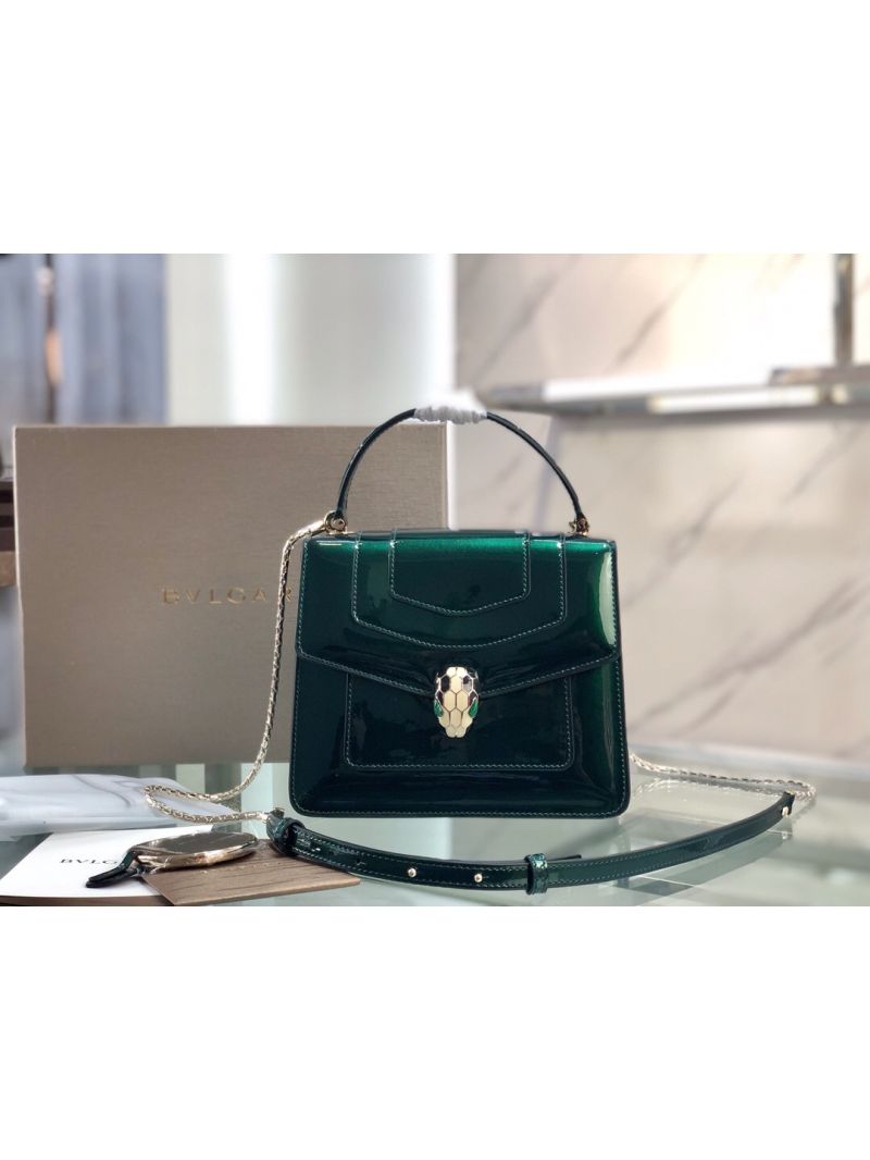 Bvlgari Serpenti Forever Flap Cover Bag in Metallic with Handle 284537 Green