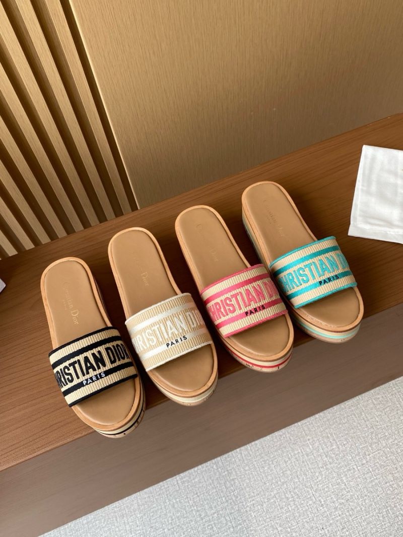 Dior Dioriviera Dway Platform Slide Natural Raffia Embroidered Cotton KCO052E