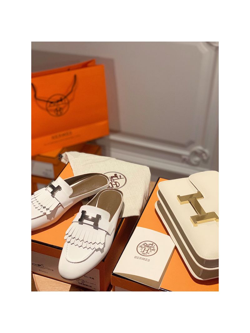 Hermes Rivoli Mule in Calfskin H181067Z White
