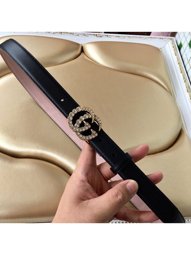 Gucci Leather Belt with Crystals Double G Buckle 476342