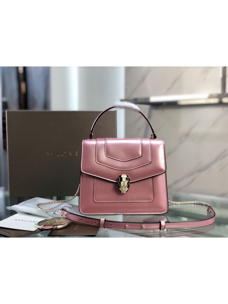 Bvlgari Serpenti Forever Flap Cover Bag in Metallic with Handle 284537 Pink