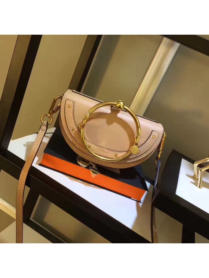 Chloe Small Nile Minaudière in Smooth Calfskin Biscotti Beige