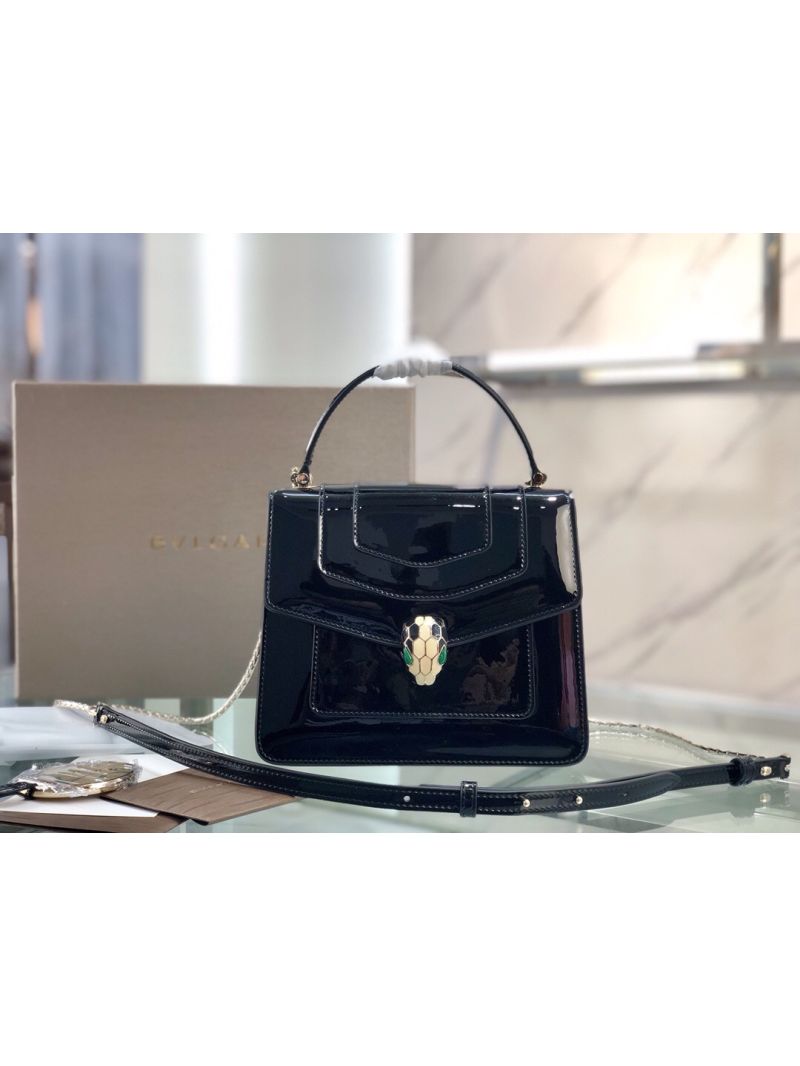 Bvlgari Serpenti Forever Flap Cover Bag in Metallic with Handle 284537 Black