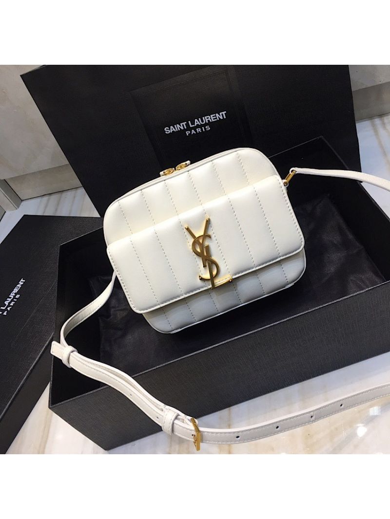 Saint Laurent YSL Vicky Camera Bag In Quilted Lambskin 555052 White