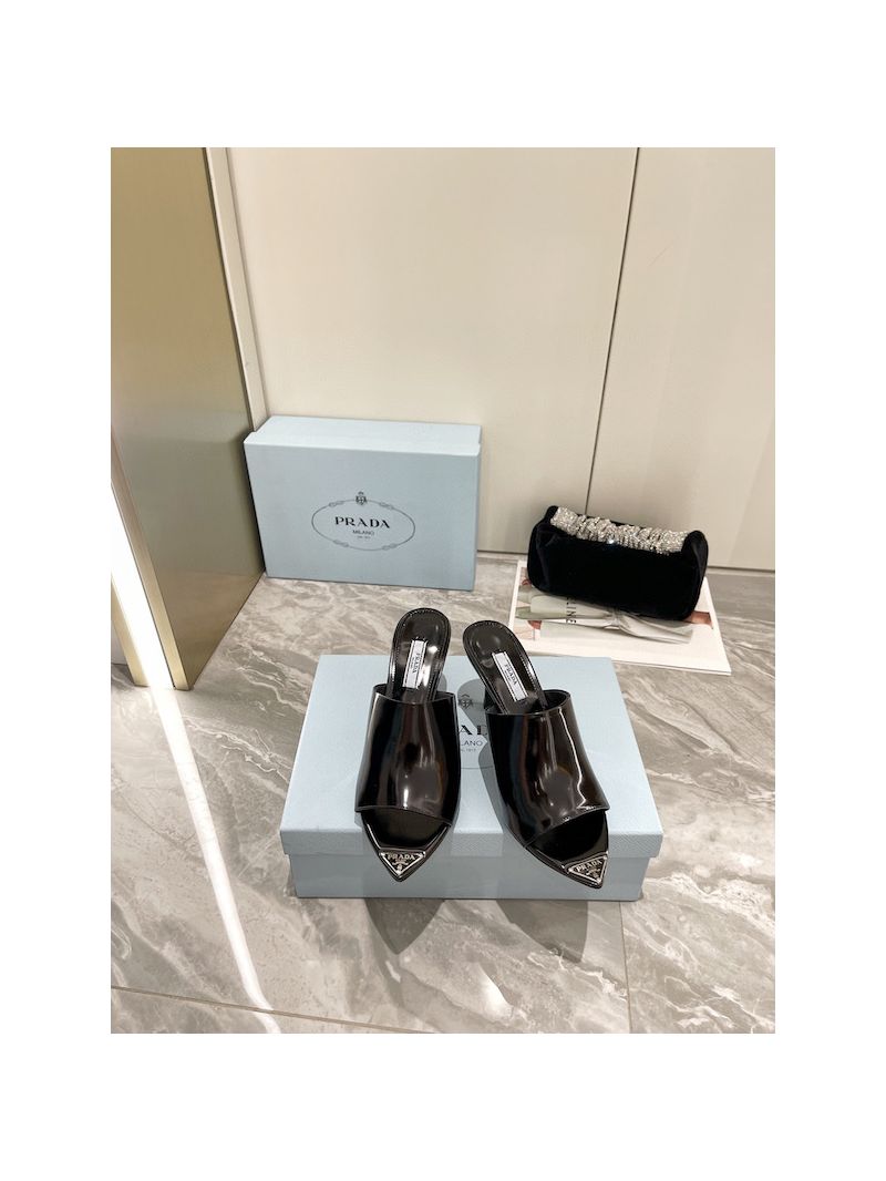 Prada Brushed Leather High-Heel Slides 1XX638