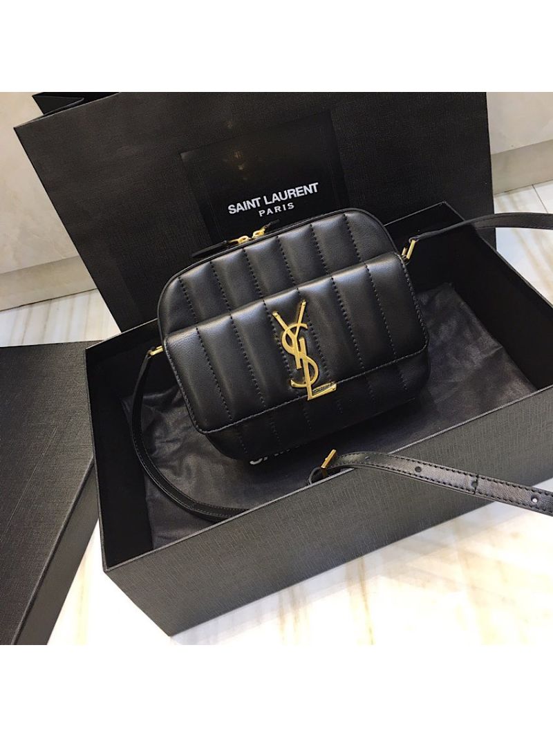 Saint Laurent YSL Vicky Camera Bag In Quilted Lambskin 555052 Black
