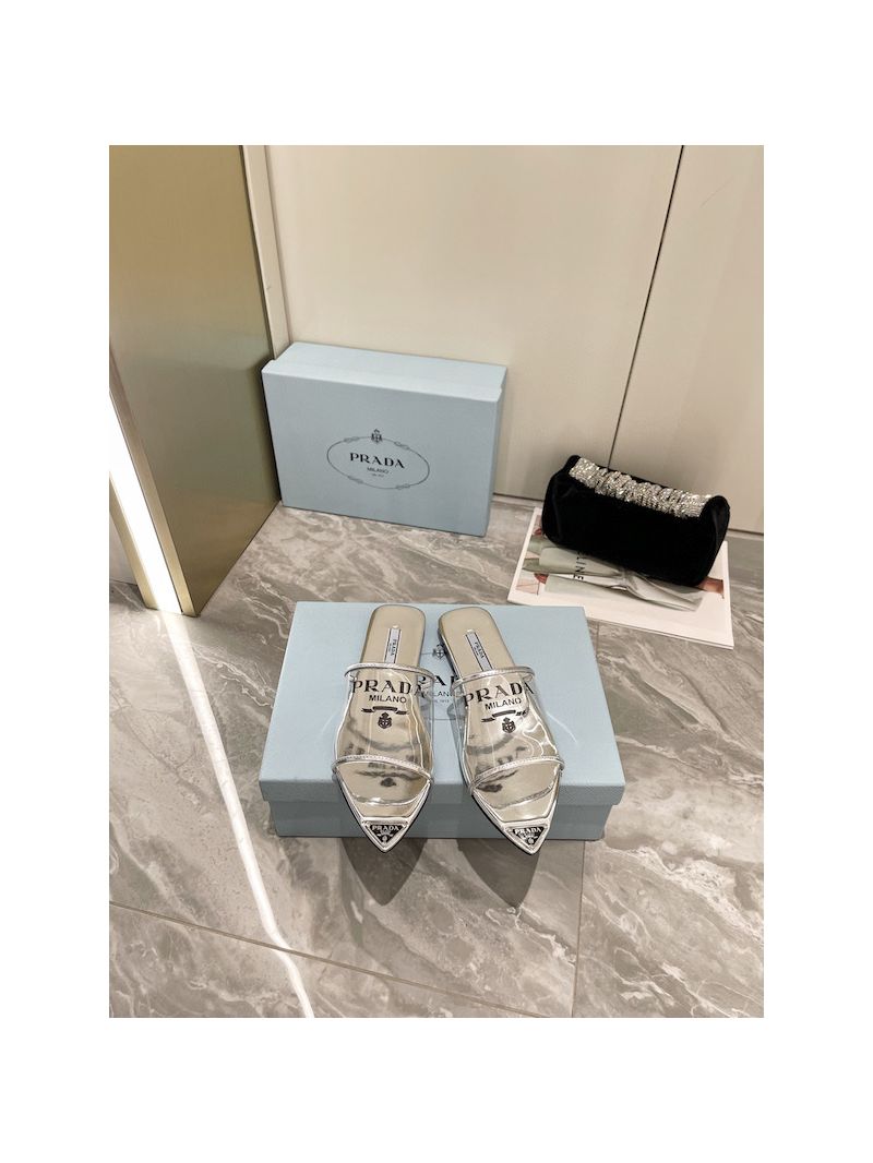 Prada Logo-Print Plexiglas Slides 1XX636