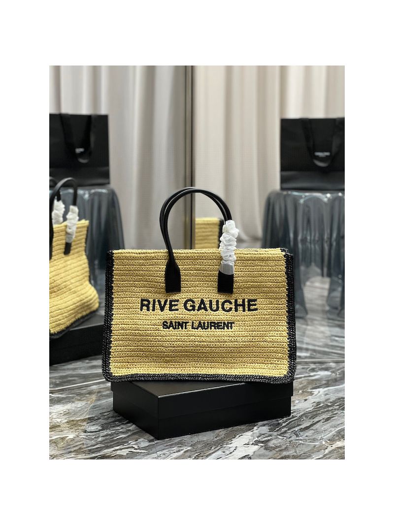 YSL Saint Laurent Rive Gauche Tote Bag In Raffia And Leather 685742
