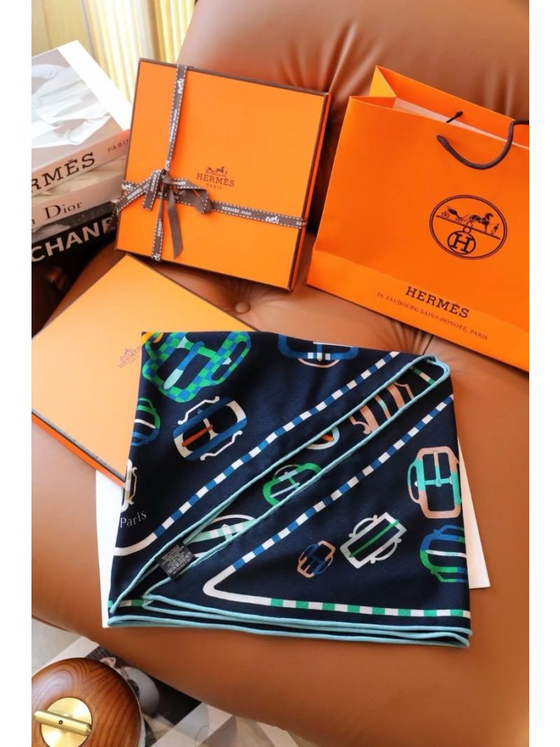 Hermes Bouclerie Moderne En Casaques Giant Triangle Cashmere Silk H364113S Bleu