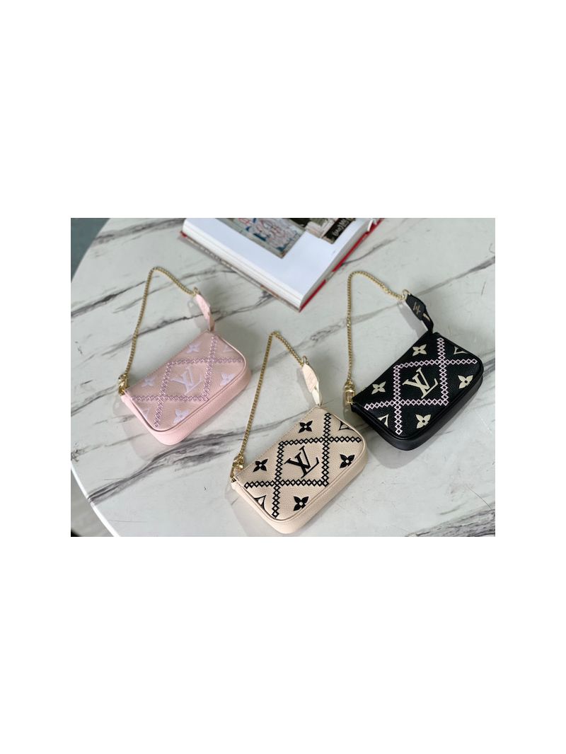 Louis Vuitton LV Mini Pochette Accessoires M81140 Monogram Embossed Empreinte with Stitched Motif