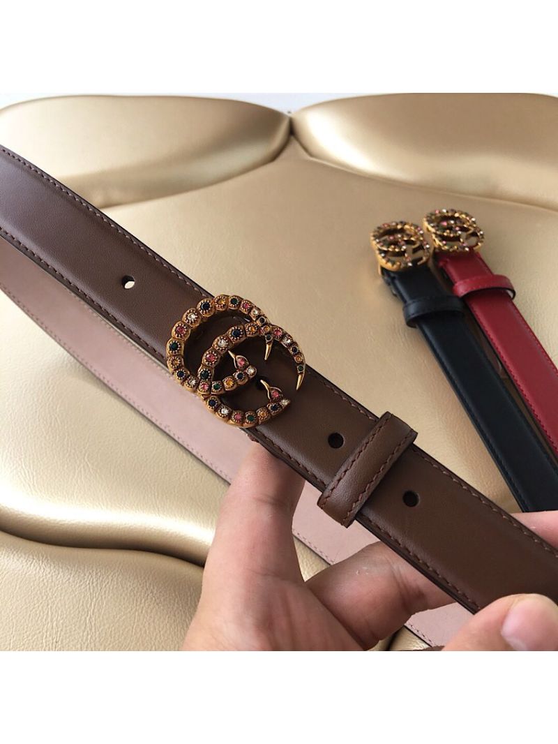 Gucci Leather Belt with Multicolour Crystals Embellished Double G Buckle 476342