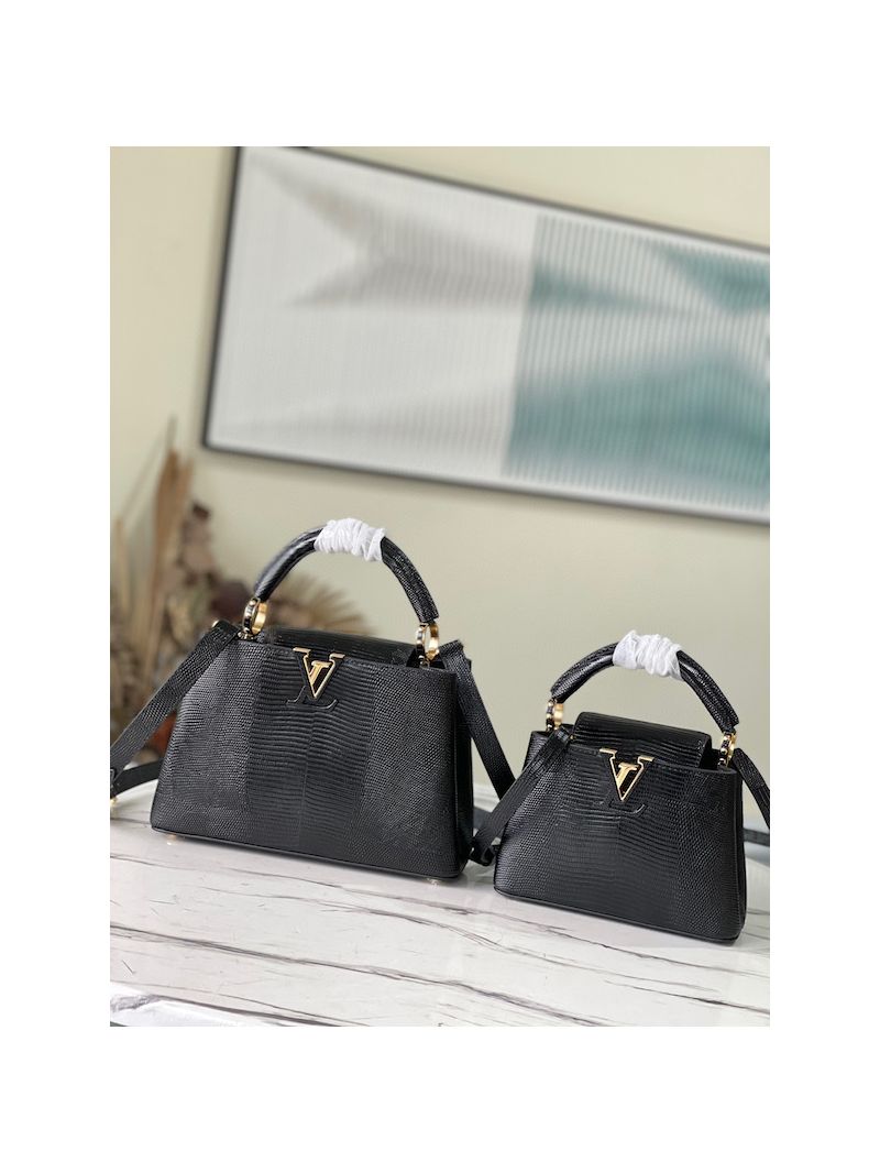 Louis Vuitton LV Capucines Mini BB m57361 in Precious Lizard Leather Black