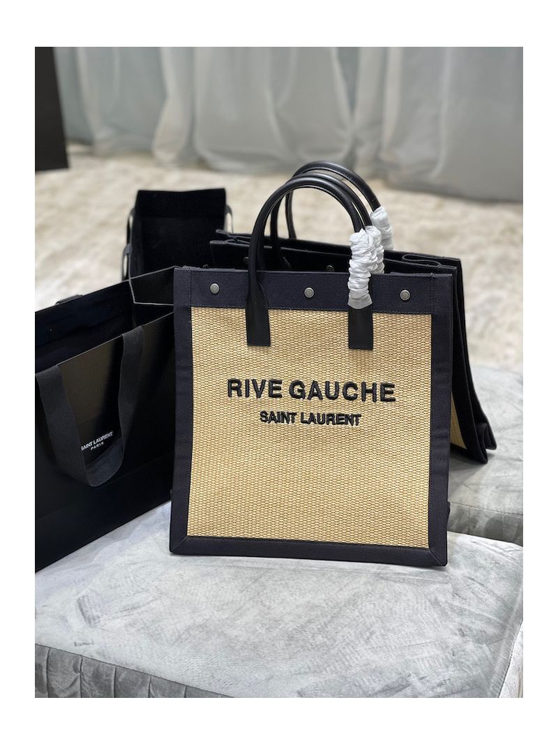 YSL Saint Laurent Rive Gauche N/s Shopping Bag In Felt And Leather 631682 Beige