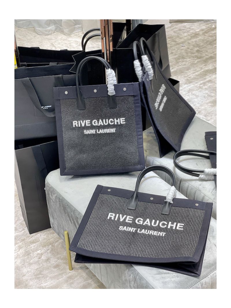 YSL Saint Laurent Rive Gauche N/s Shopping Bag In Felt And Leather 631682 Black