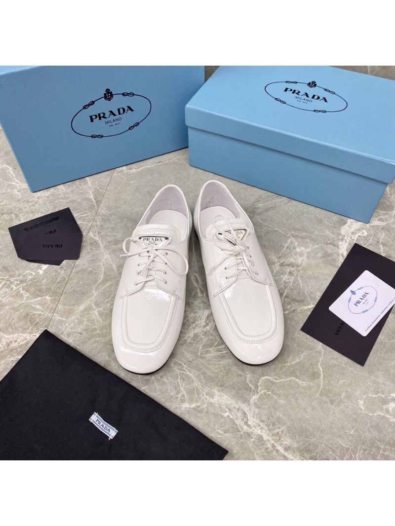 Prada Naplak Leather Laced Shoes 1E278M White
