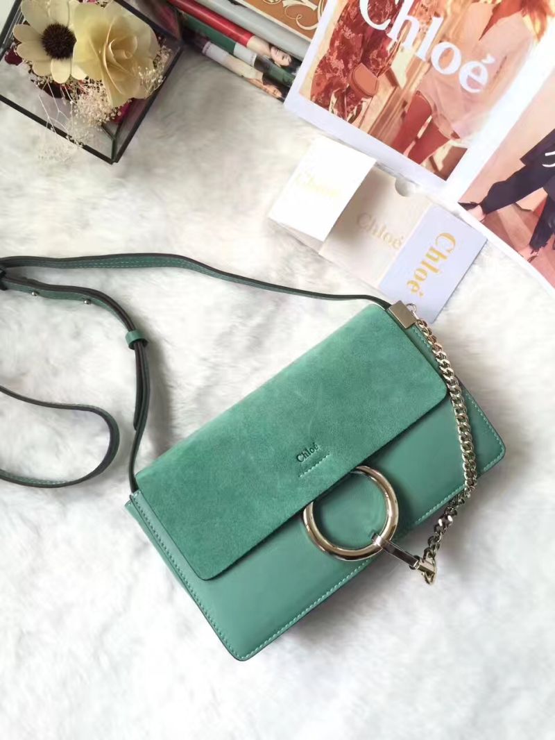 Chloe Faye Small shoulder bag in Suede and Smooth Calfskin Mint 