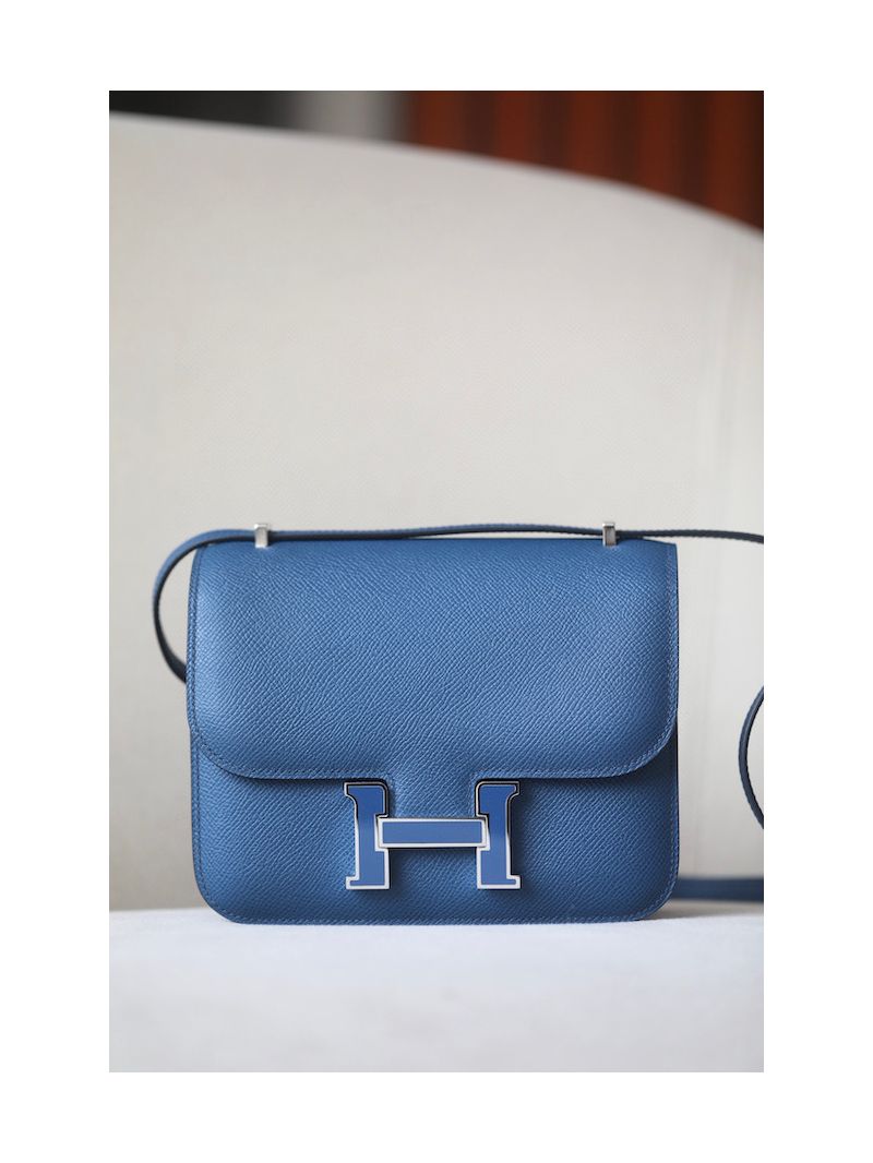 Hermes Constance in Deep Blue Epsom leather crossbody bag with Enamel Hardware