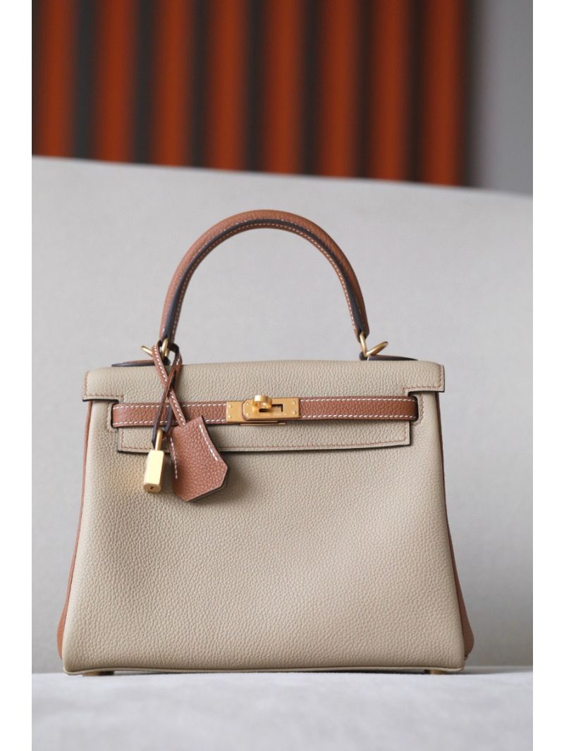 Hermes Kelly Togo Bi-Color Trench w Brown Bag