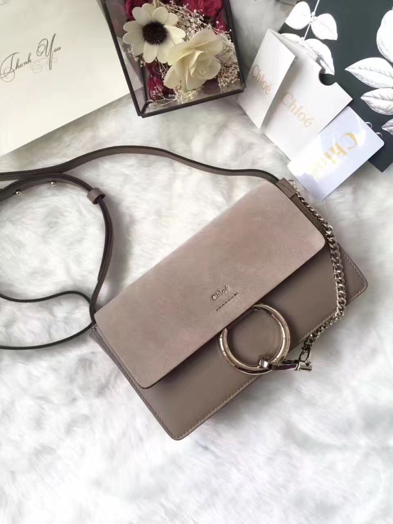 Chloe Faye Small shoulder bag in Suede and Smooth Calfskin Grey 