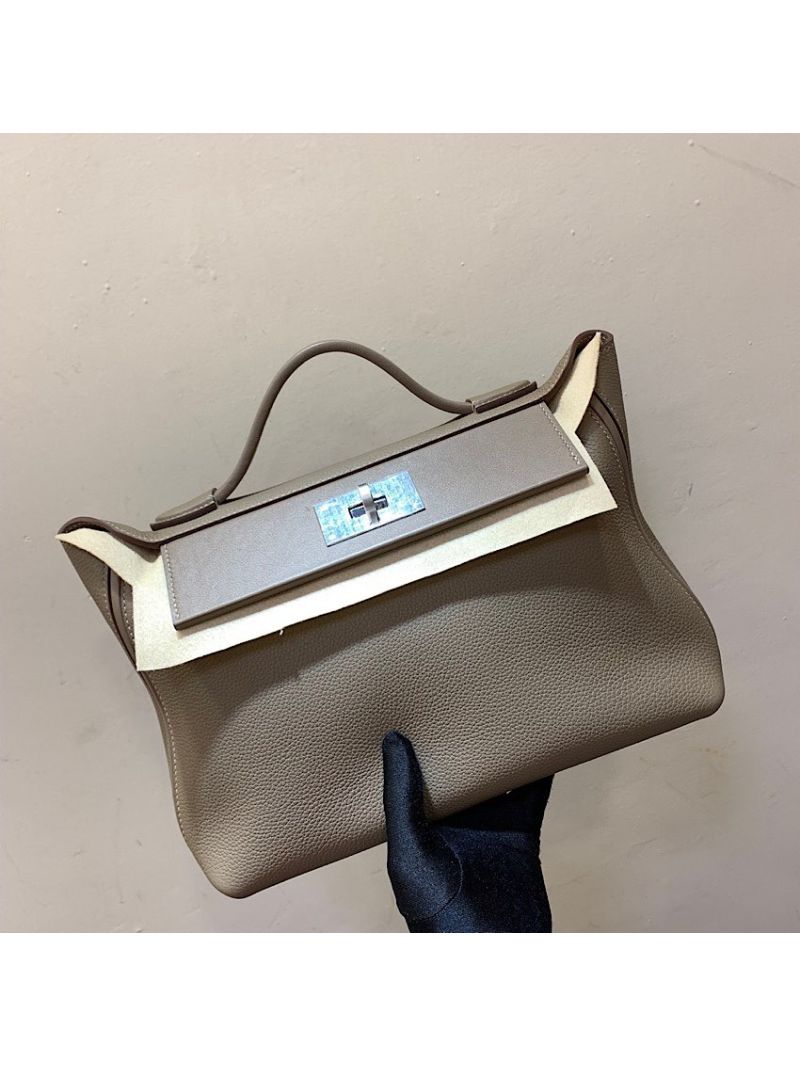 Hermes 24/24 Kelly Slouchy Swift & Togo Leather Etoupe