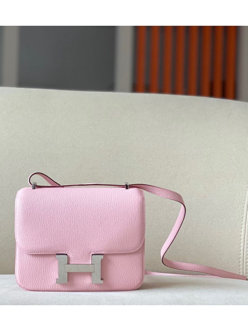 Hermes Constance in Sakura Pink Chevre Mysore leather crossbody bag