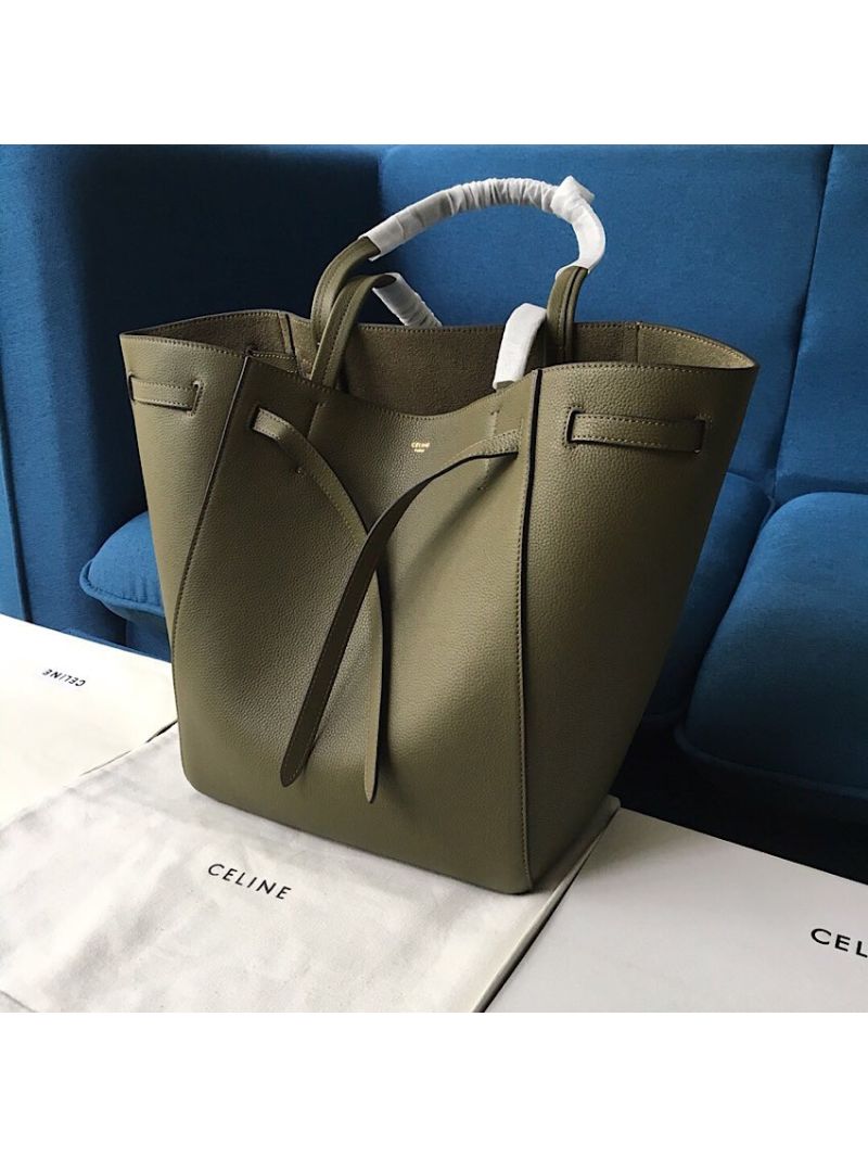 Celine Small Cabas Phantom In Soft Grained Calfskin 189023 Army green