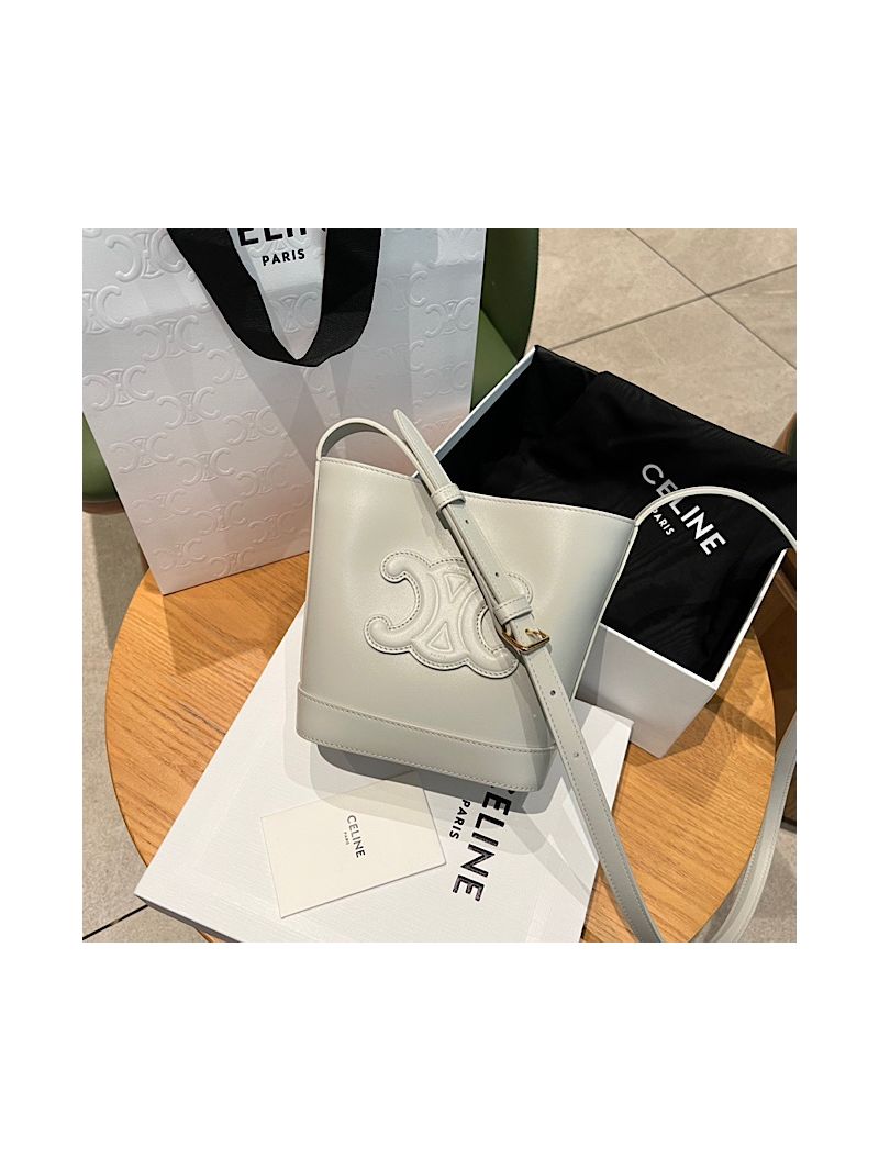 Celine Small Bucket Cuir Triomphe In Smooth Calfskin 198243 Arctic White
