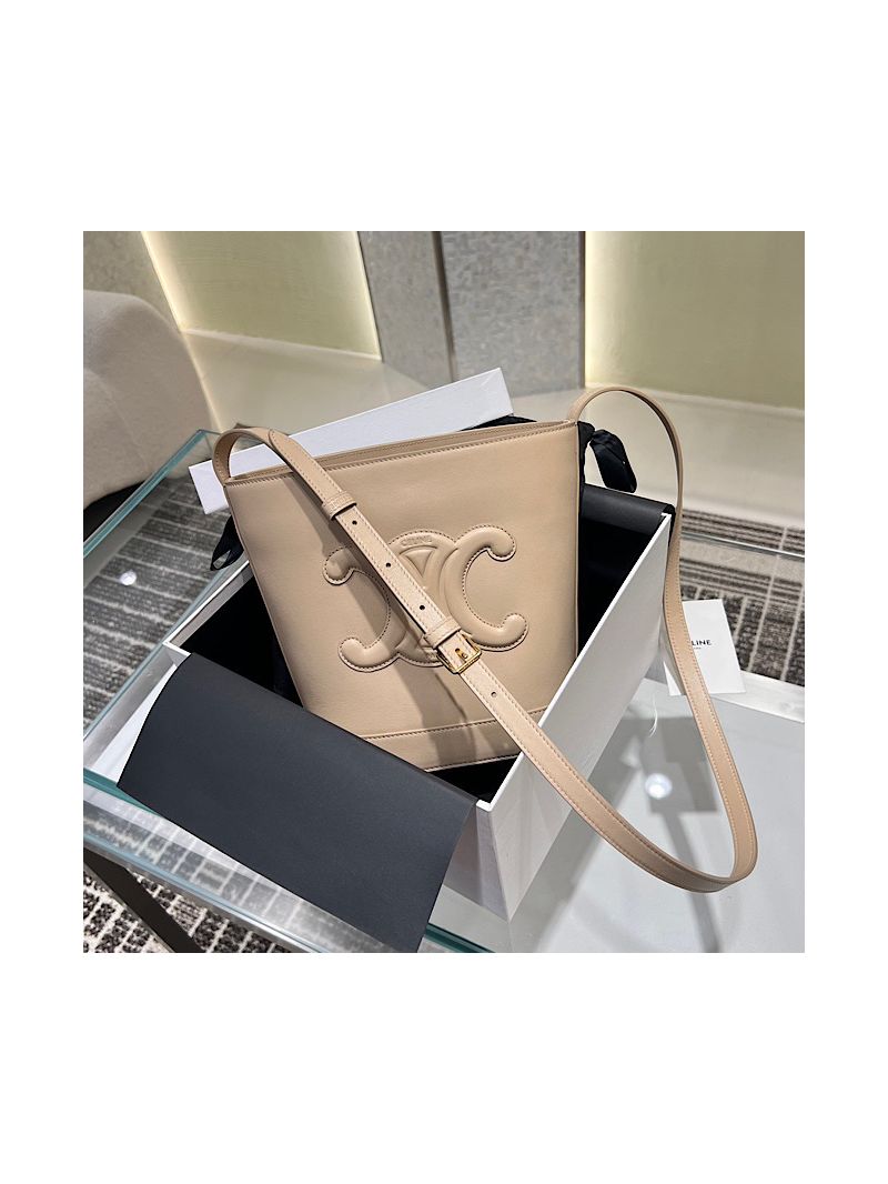 Celine Small Bucket Cuir Triomphe In Smooth Calfskin 198243 Nude