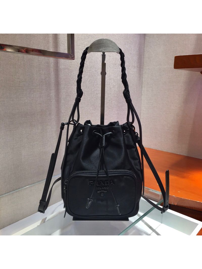 Prada Duet Nylon Shoulder Bag With Braided Trim 1BH038