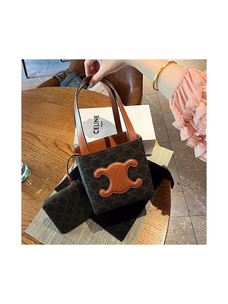 Celine Cube Bag Cuir Triomphe In Triomphe Canvas And Calfskin Tan 199202