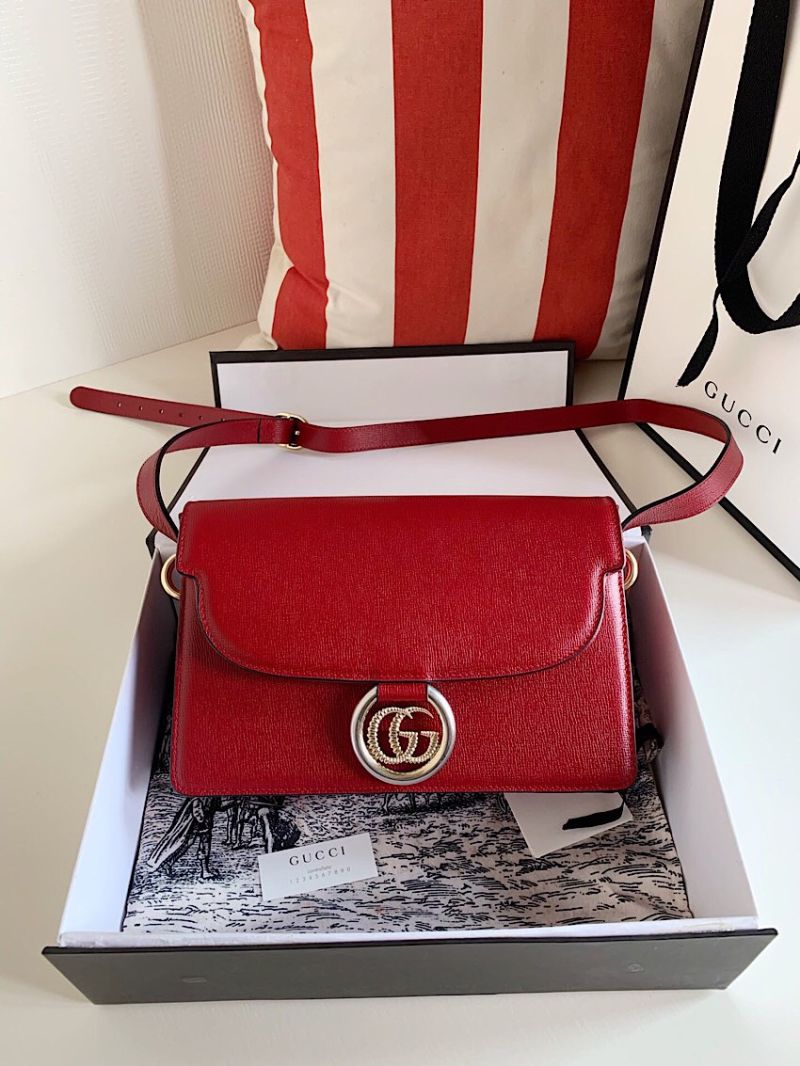 Gucci Small Leather Shoulder Bag 589474 Red