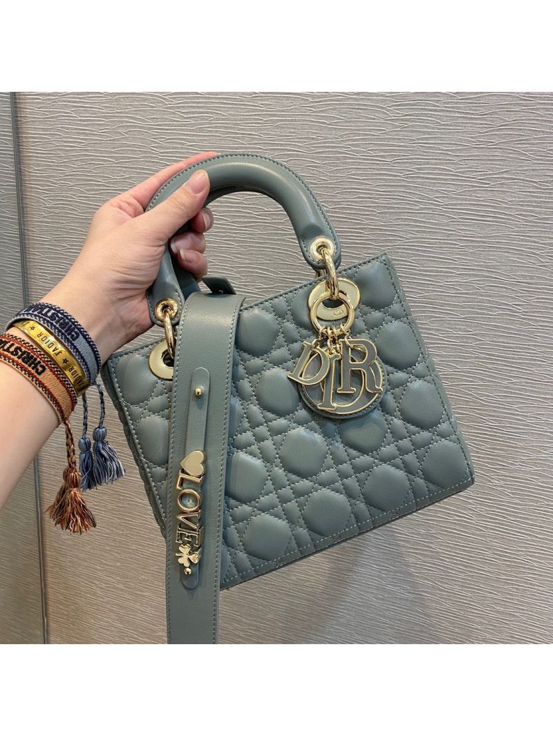 Dior Lady Dior My ABCdior Lambskin Bag with Tonal Enamel Charms M0538 Stone Grey