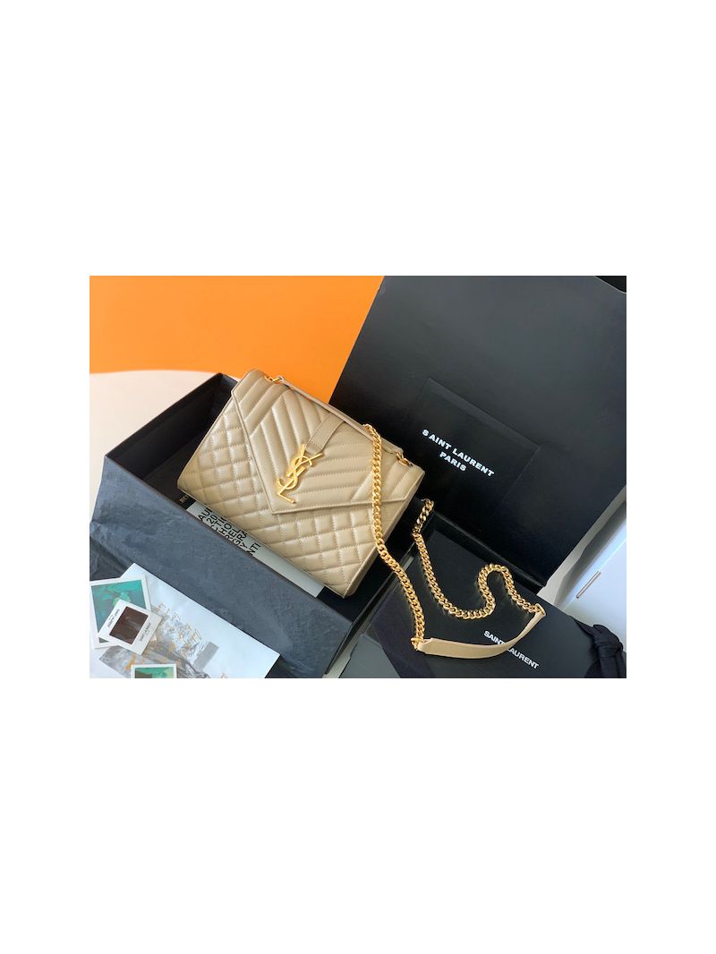 YSL Saint Laurent Medium Envelope Bag In Mix Matelassé Grain De Poudre Embossed Leather 487206 Beige