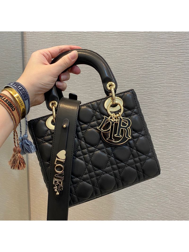 Dior Lady Dior My ABCdior Lambskin Bag with Tonal Enamel Charms M0538 Black