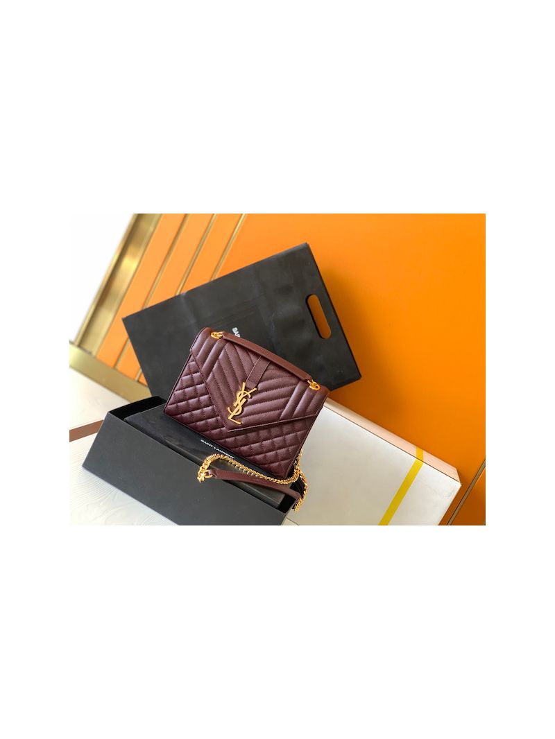 YSL Saint Laurent Medium Envelope Bag In Mix Matelassé Grain De Poudre Embossed Leather 487206 Wine Red