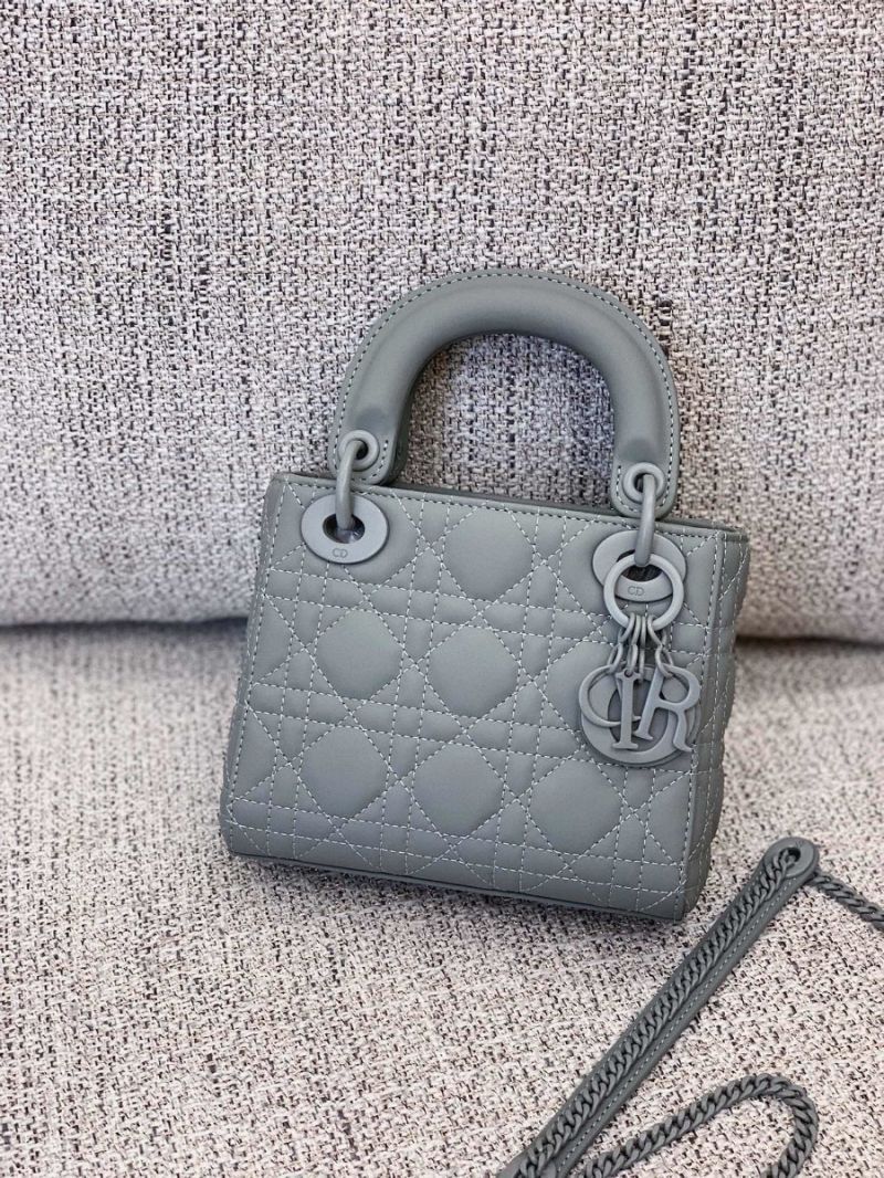 Dior Mini Lady Dior Ultra-Matte Stone Grey Tote Bag