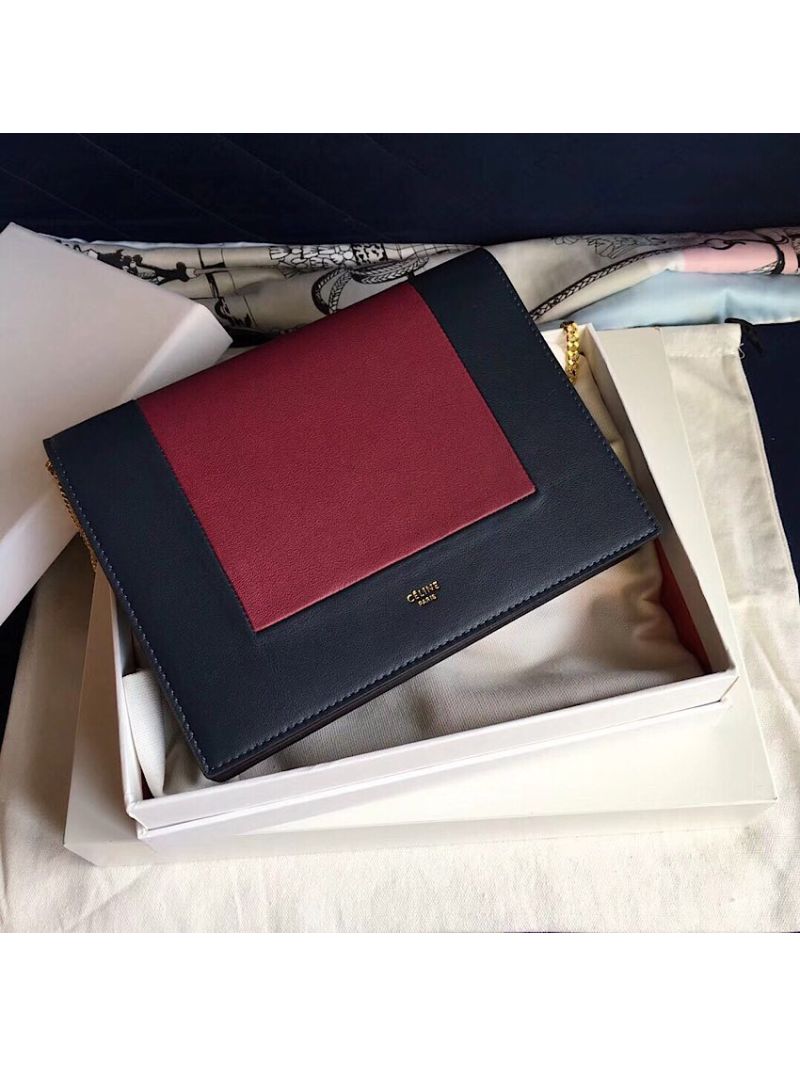 Céline Frame Clutch bag Navy Burgundy Shiny Smooth Calfskin 180268