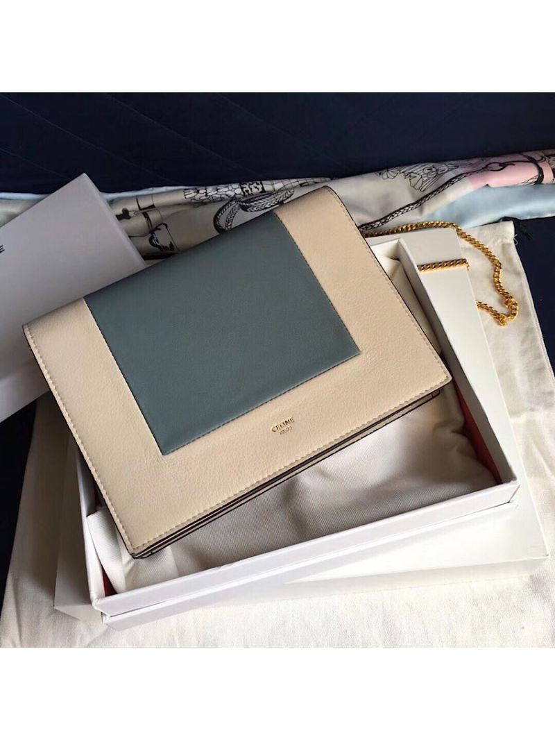 Céline Frame Clutch bag beige/medium green Shiny Smooth Calfskin 180268