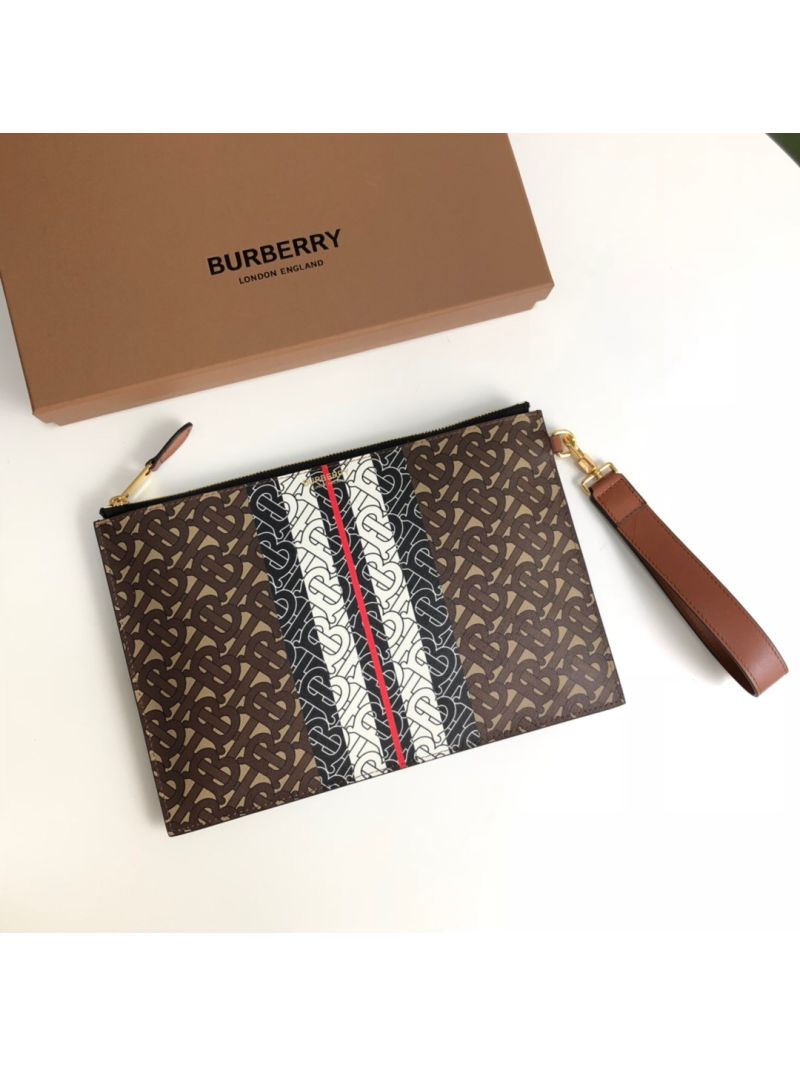 Burberry Monogram Stripe E-canvas Zip Pouch 80188941 Bridle brown