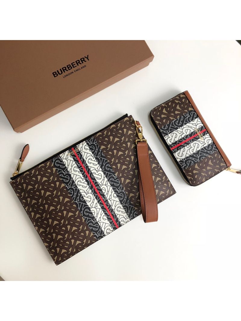 Burberry Monogram Stripe E-canvas and Leather Ziparound Wallet 80183271 Bridle brown
