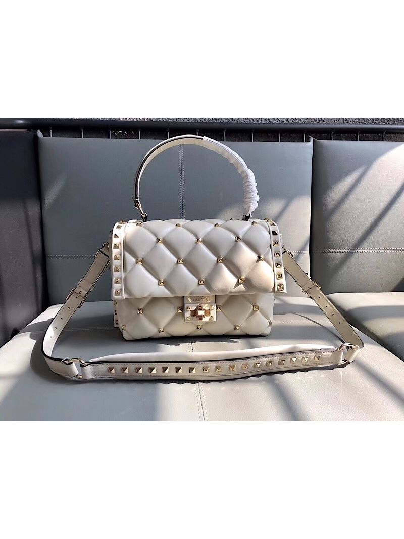 Valentino Candystud Top Handle Bag White