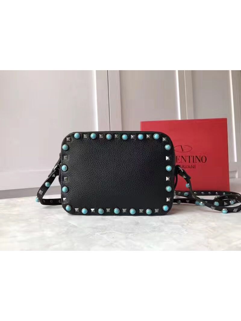 Valentino Garavani Rockstud Rolling Noir Cross Body Bag turquoise cabochon stones 