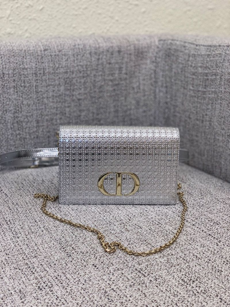 Dior 30 Montaigne 2-in-1 Pouch in Metallic Silver Microcannage Calfskin