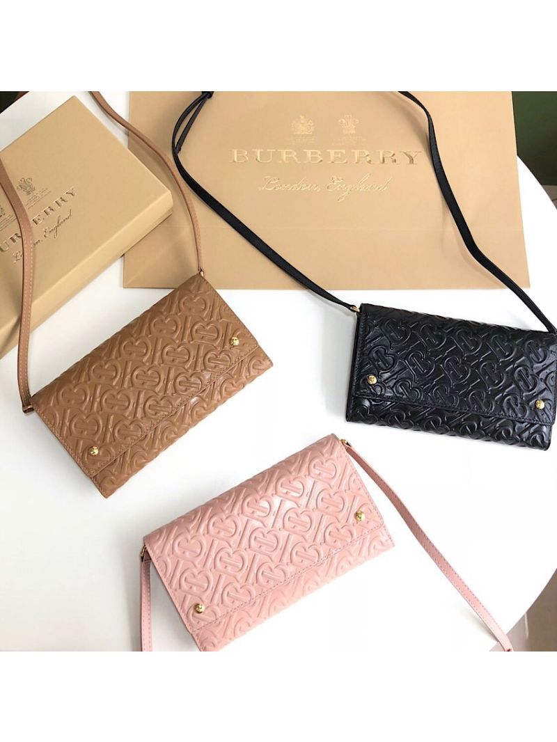 Burberry Monogram Leather Wallet with Detachable Strap 80104761 Black