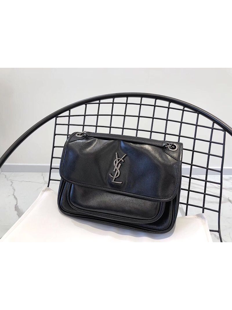 Yves Saint Laurent YSL Niki Medium in Metallic Leather Black