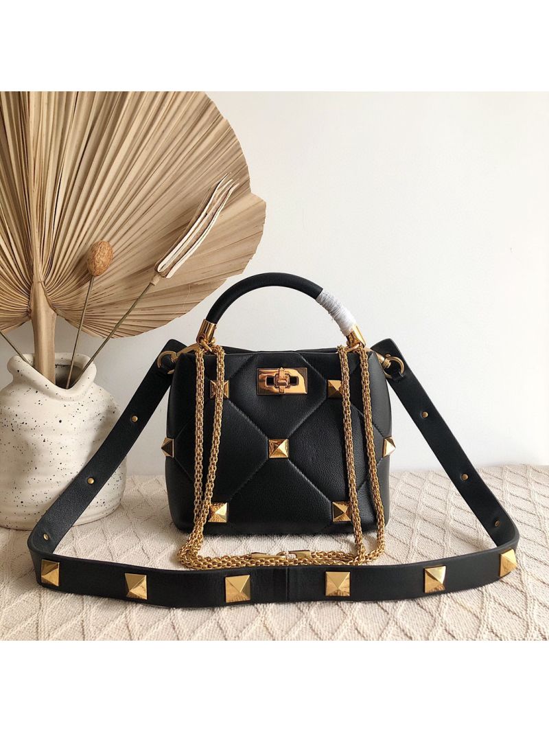 Valentino Small Roman Stud The Handle Bag In Nappa BSF098 Black